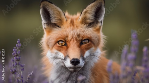 Portrait of a fox with lavender in the background © Tymofii