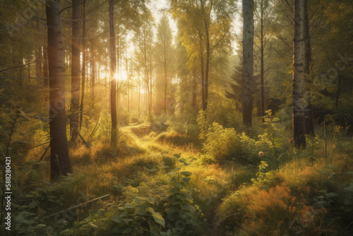Radiant Woodland: A Luminous Forest Glowing with Life