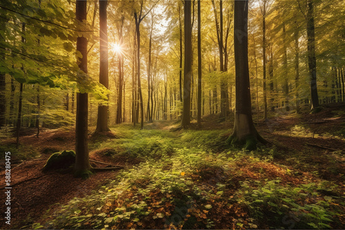 Nature's Sanctuary: A Serene Forest Bathed in Sunlight © Kevin