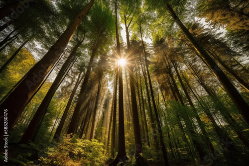 Forest Illumination: A Mesmerizing Scene of Sunlight and Trees © Kevin