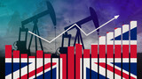 United Kingdom oil industry concept. Economic crisis, increased prices, fuel default. Oil wells, stock market, exchange economy and trade, oil production