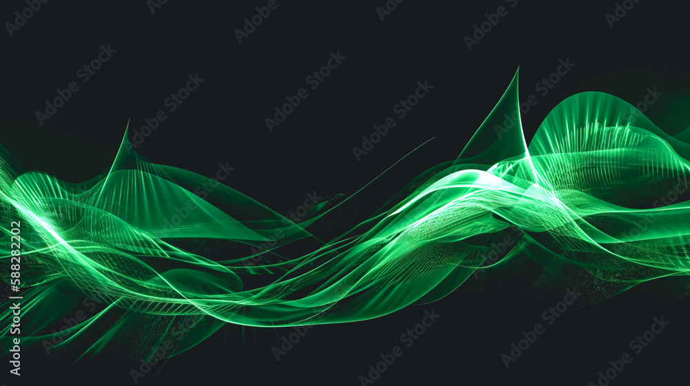 Abstract green background, light and shadows, generative AI.
