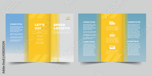 Trucking Logistics trifold brochure template. A clean, modern, and high-quality design tri fold brochure vector design. Editable and customize template brochure