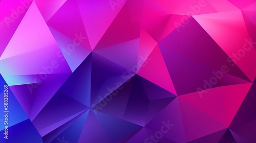 Pink purple violet blue abstract background for design. Geometric shapes. Triangles, squares, stripes, lines. Color gradient. Dark shades. Modern, futuristic. Colorful. Web banner. Generative AI