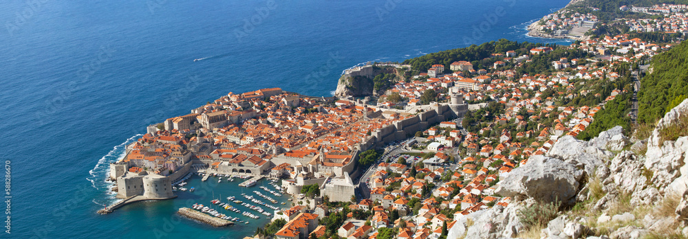 aerial view of Dubrovnik, Croatia, on a sunny day, panorama
