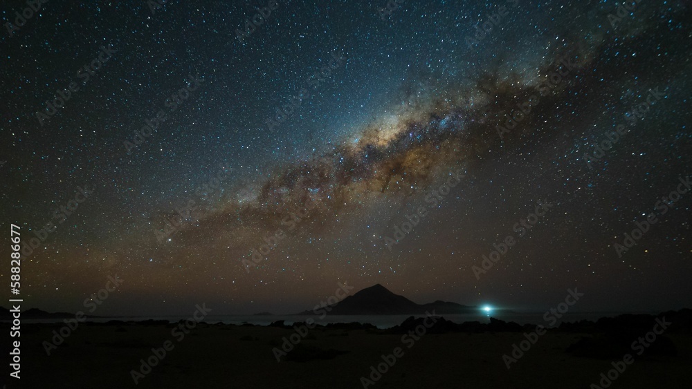 Fototapeta premium Mesmerizing night landscape of the Pan de Azucar national park under the cloudy sky in Chile