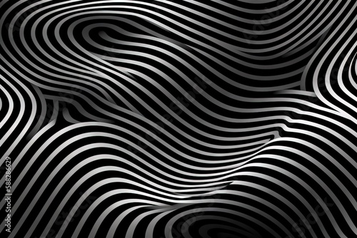  an abstract black and white background with wavy lines in the center of the image and a black background with wavy lines in the middle of the image. generative ai © Nadia