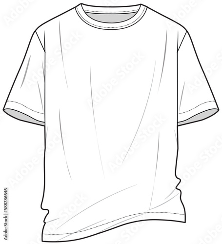 men short sleeve crew neck t shirt flat sketch vector technical cad drawing template