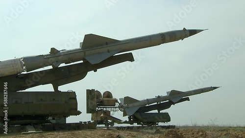 Rocket launchers on a field
