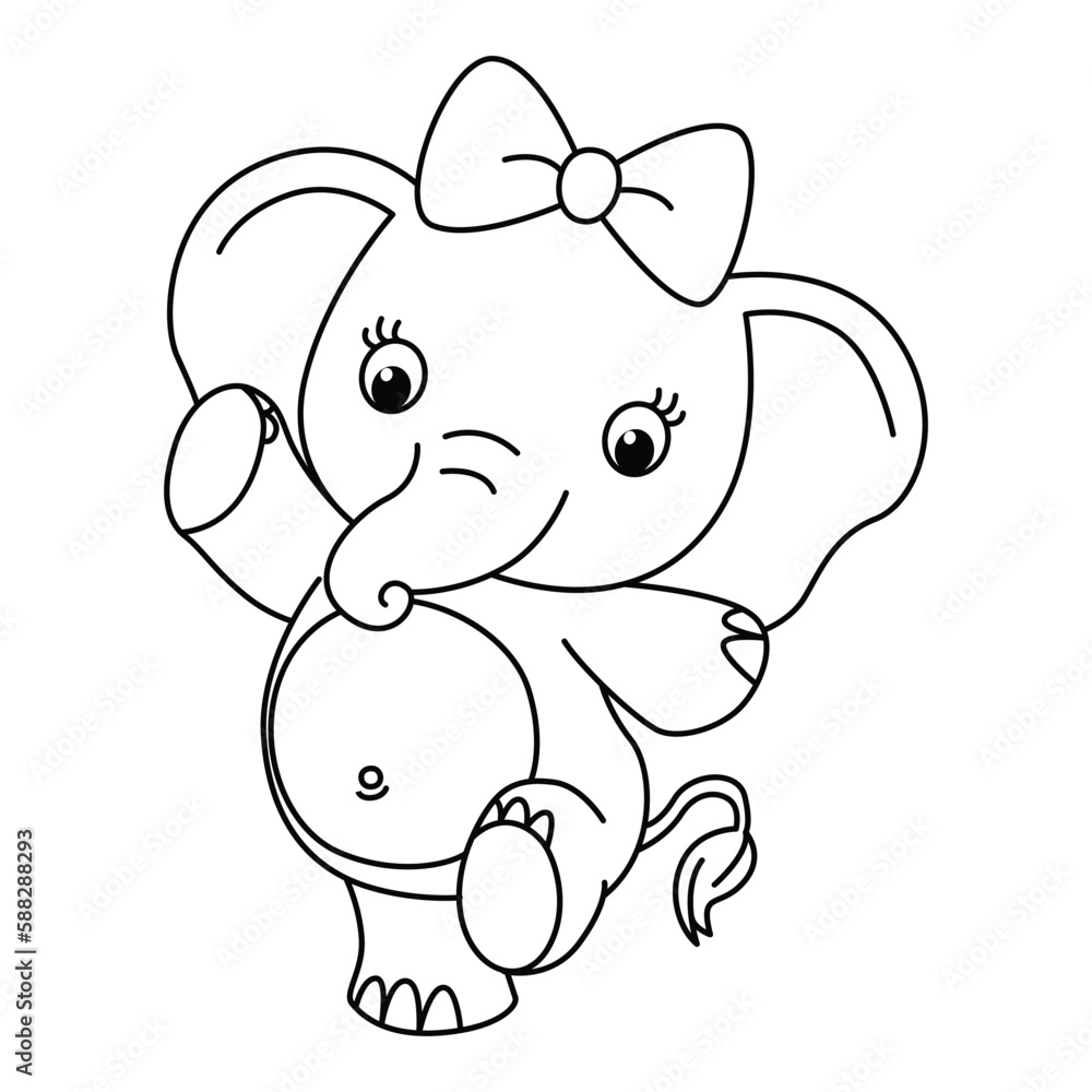 Naklejka premium Funny elephant cartoon characters vector illustration. For kids coloring book.