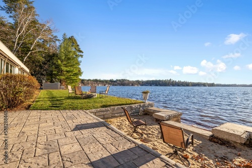 Beautiful view of the lake from the lakefront home on a sunny day