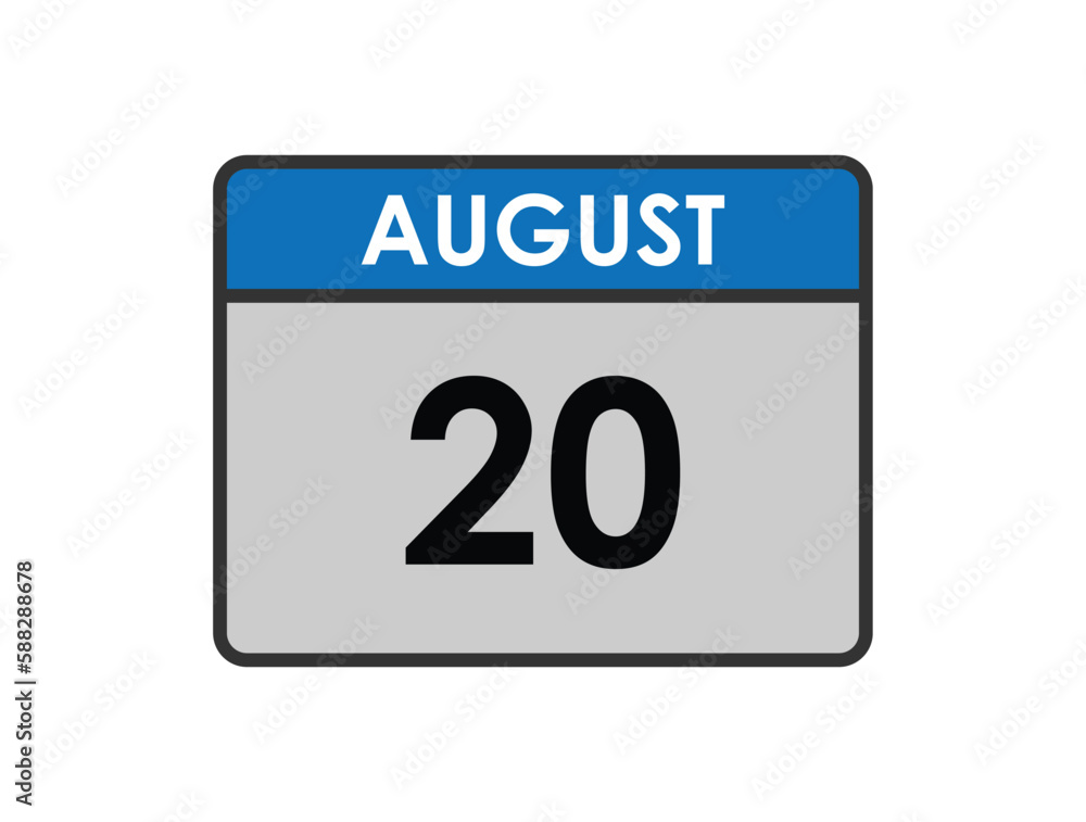 20th August calendar icon. August 20 calendar Date Month icon vector illustrator.