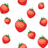 
Seamless vector pattern with red strawberries and leaves on a white background in a flat style. Ideal for print, wrapping paper, wallpaper, fabric, design.