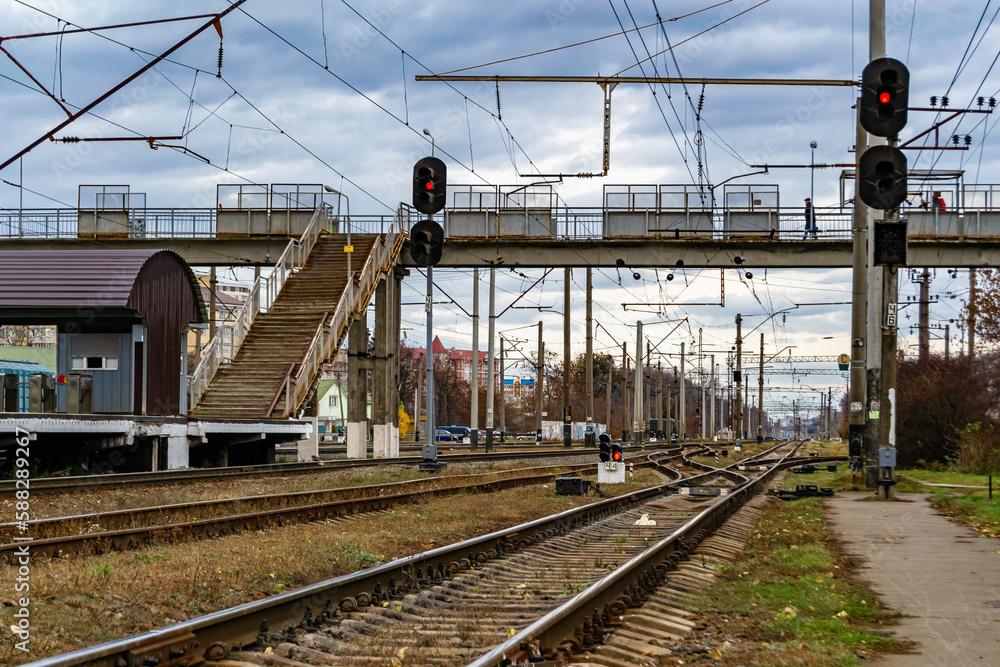 Fototapeta premium Photography to theme railway track after passing train on railroad