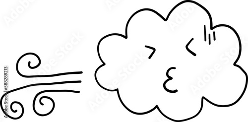 Cute blowing cloud cartoon emotion expression outline icon. Vector illustration