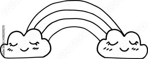 Obraz na płótnie Cute sleepy cloud and rainbow cartoon emotion expression outline icon. Vector illustration w salonie
