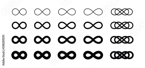 Infinity symbol different widths set on white background. Vector