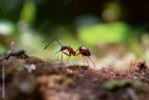 Summer red ant on ground. Generate Ai © nsit0108
