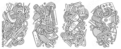 Hair Salon cartoon vector doodle designs set.