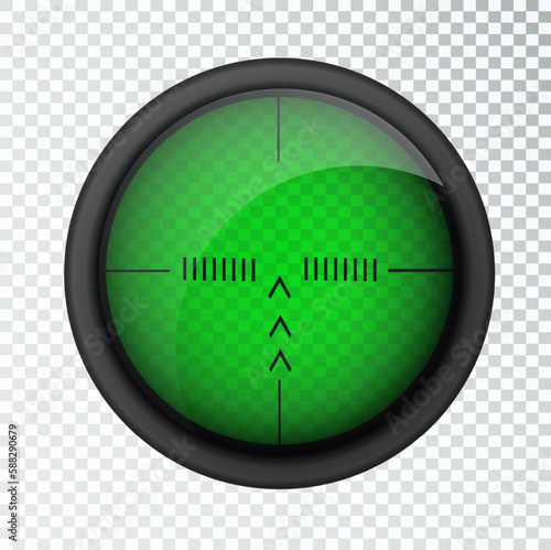 Realistic sniper sight thermal imager. Sniper scope with measurement thermal imager marks template. Sniper scope crosshairs view. Realistic vector optical sight.