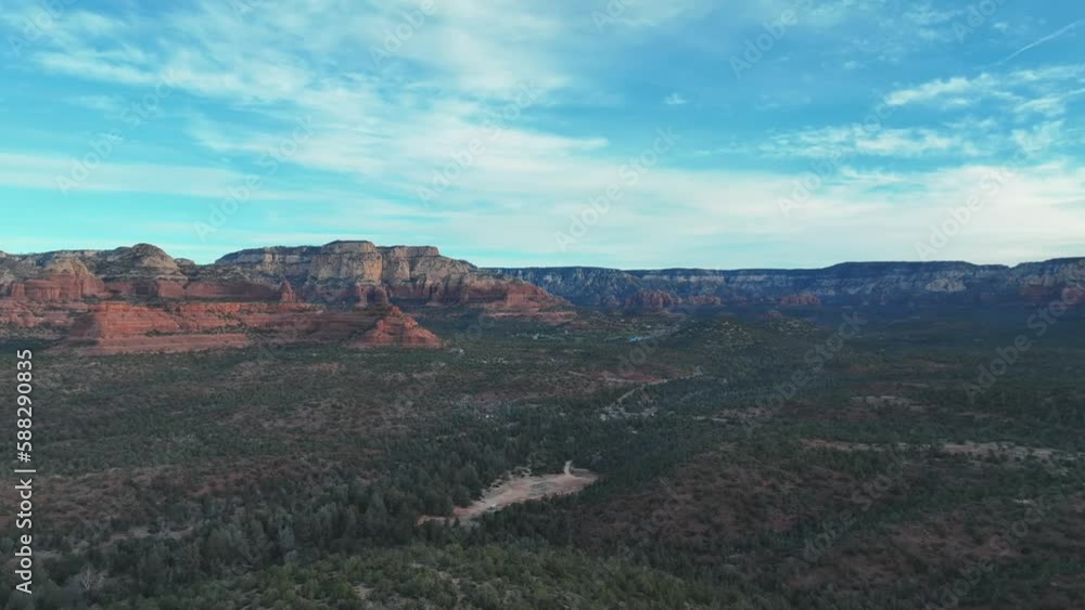 Astounding View Of Doe Mountain Trail In Sedona, Arizona At United States. aerial drone shot, wide Astounding View Of Doe Mountain Trail In Sedona, Arizona At United States. aerial drone shot, wide