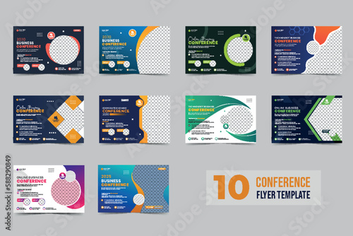 Corporate horizontal business conference flyer template bundle or online webinar and technology conference social media banner layout. live webinar event invitation banner design.	
