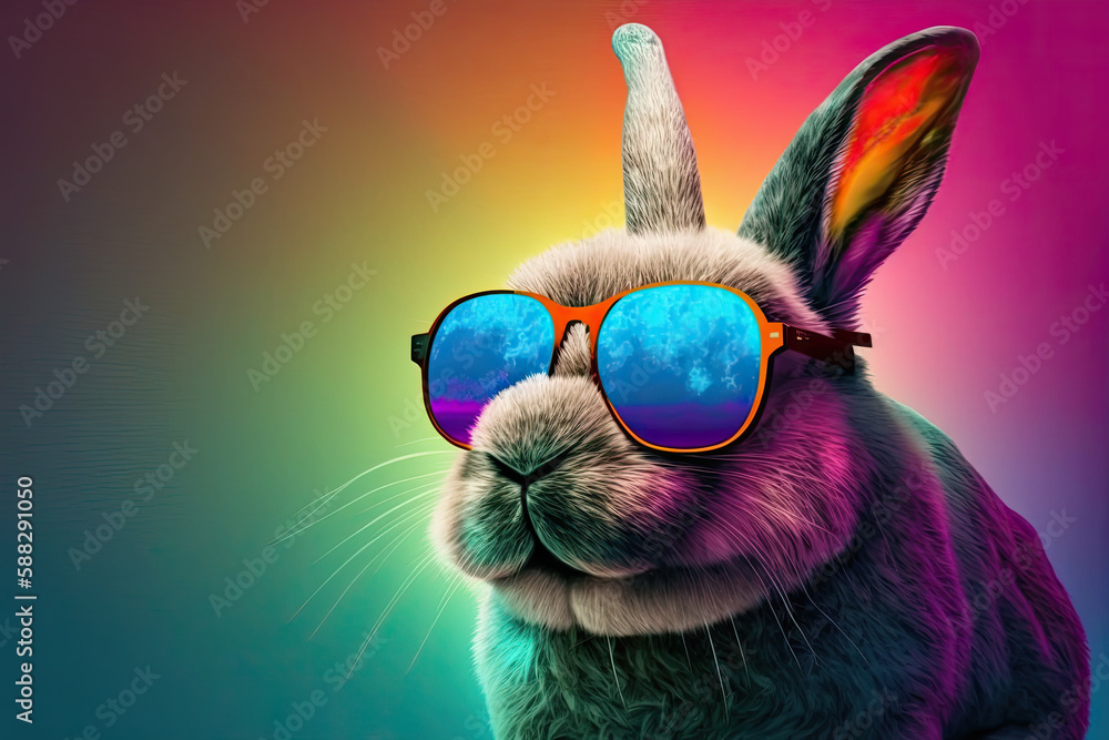  Cool bunny with sunglasses on colorful background
