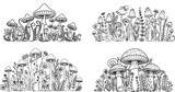 Set of mushroom meadow for design element. Vector illustration
