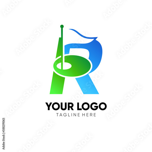 Letter R Initial Golf Flag Logo Design Vector Icon Graphic Emblem Illustration photo