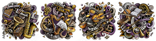 classical music cartoon vector doodle designs set