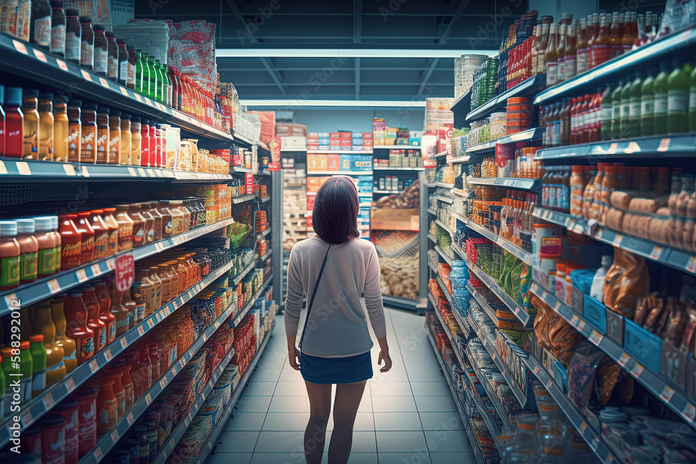woman shopping in a supermarket created with Generative AI technology