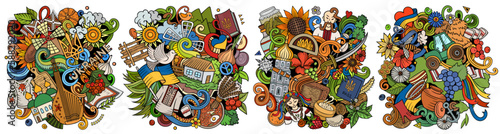 Ukraine cartoon vector doodle designs set.