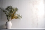 interior sunlight design palm concrete tree decor shadows home vase wall grey. Generative AI.