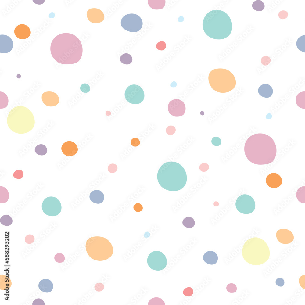 Simple seamless background with polka dots. Vector drawing in pastel colors.
