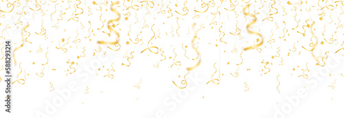 Vector confetti png. Golden tinsel, confetti fall from the sky on a transparent background. Shiny confetti png. Holiday, birthday.