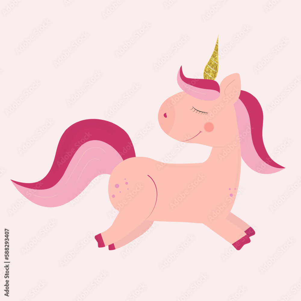 Cute unicorn with gold horn. Vector illustration. Cute unicorn with gold horn. Vector illustration.