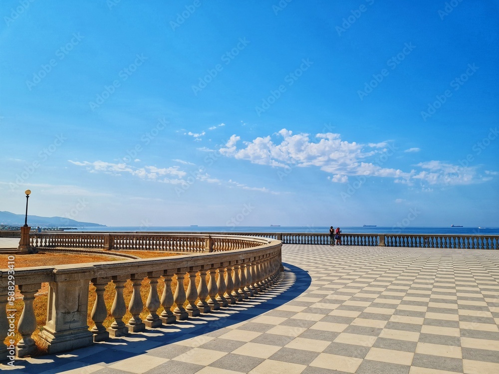 perspective of the seafront of Livorno on a sunny day