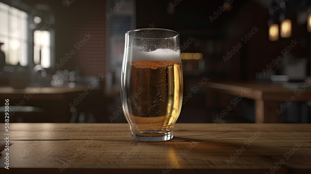 A Glass of Beer on a Table, Generative AI A Glass of Beer on a Table, Generative AI
