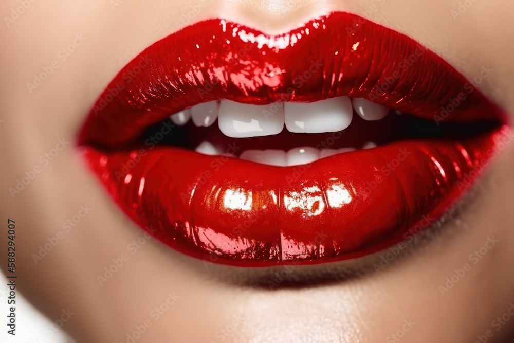 female red bright lips, caucasian woman sexy mouth Generative AI female red bright lips, caucasian woman sexy mouth Generative AI