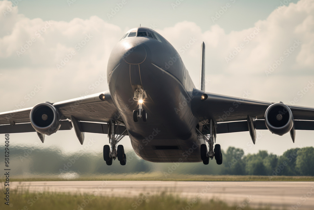 cargo plane taking off runway Generative AI cargo plane taking off runway Generative AI