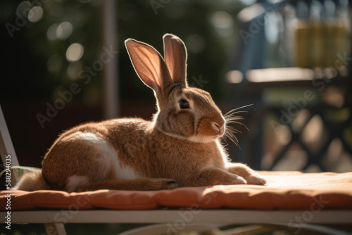 rabbit bunny resting on a sun lounger summer holiday Generative AI