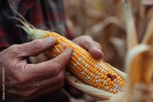 ripe dry fodder corn in hands Generative AI