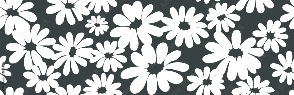 Black and white seamless pattern with chamomiles. Vector illustration, background for packaging, textiles, printing products with hand drawn flowers. Black and white seamless pattern with chamomiles. Vector illustration, background for packaging, textiles, printing products with hand drawn flowers.