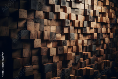 Wood tile background wall. Generative AI