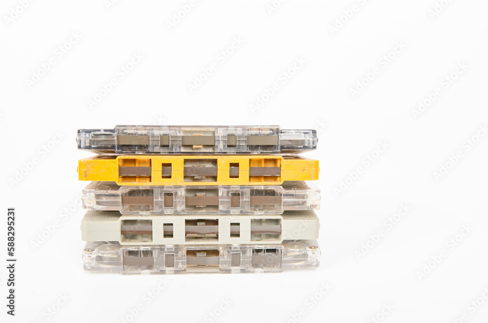 An old cassette tape on a white background An old cassette tape on a white background