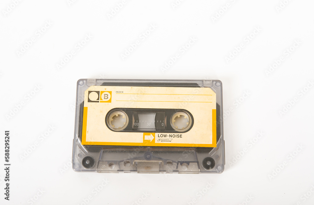 An old cassette tape on a white background