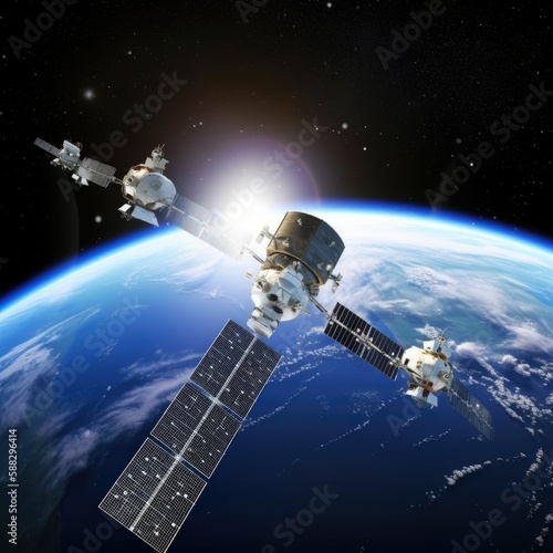 Space satellites around planet earth
