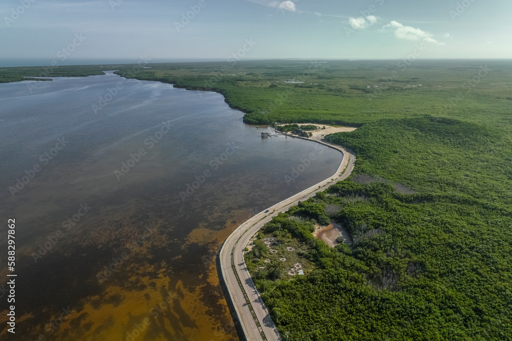 Aerial view of Rio Lagartos natural park along the river, Yucatan, Mexico. Aerial view of Rio Lagartos natural park along the river, Yucatan, Mexico.