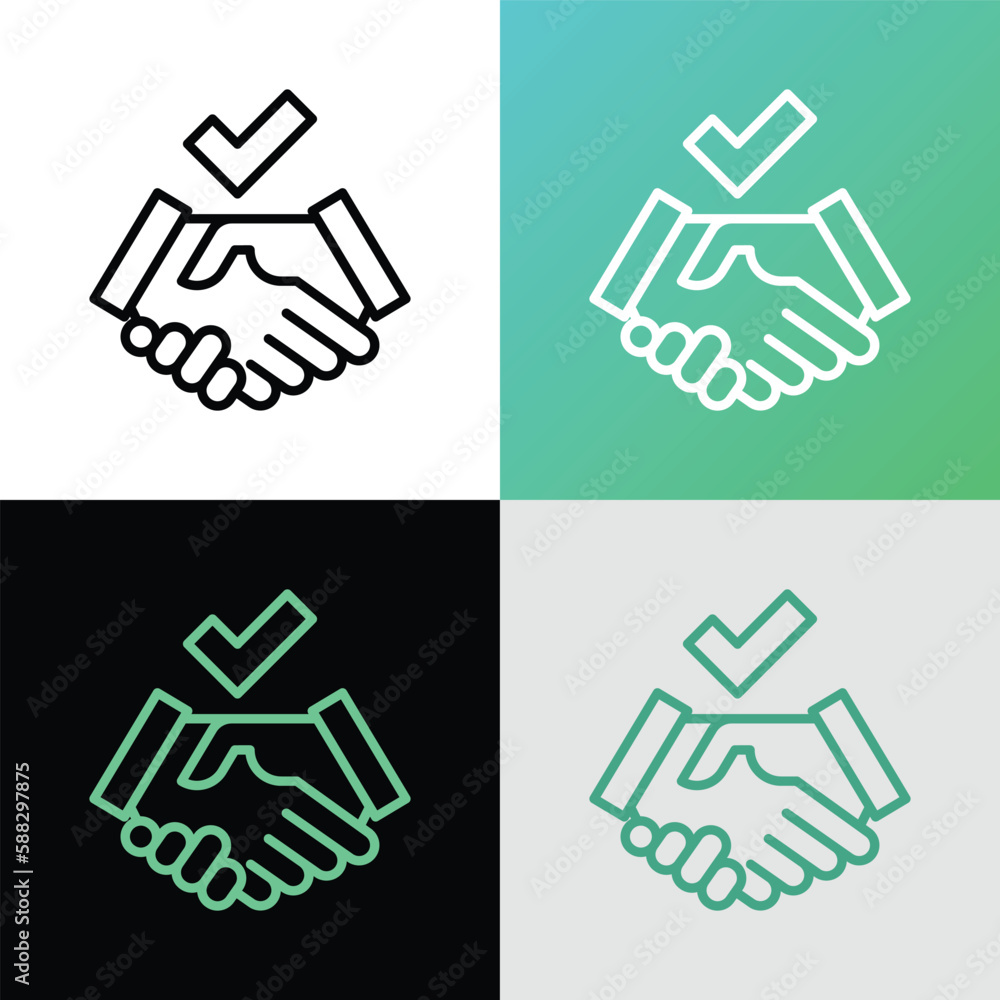 Business agreement thin line icon. Handshake with tick. Contract, partnership. Vector illustration. Business agreement thin line icon. Handshake with tick. Contract, partnership. Vector illustration.