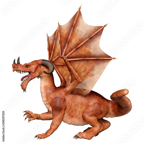 3D Rendering Fairy Tale Dragon on White